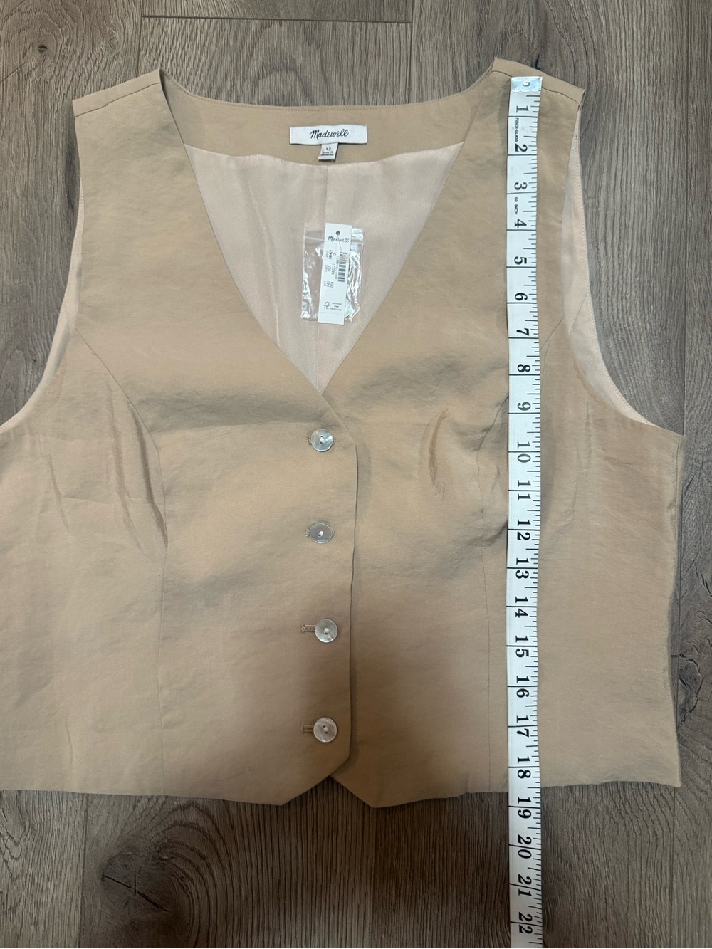 Madewell NWT Beige Tailored Button Front Vest Size 12 - Picture 6 of 6
